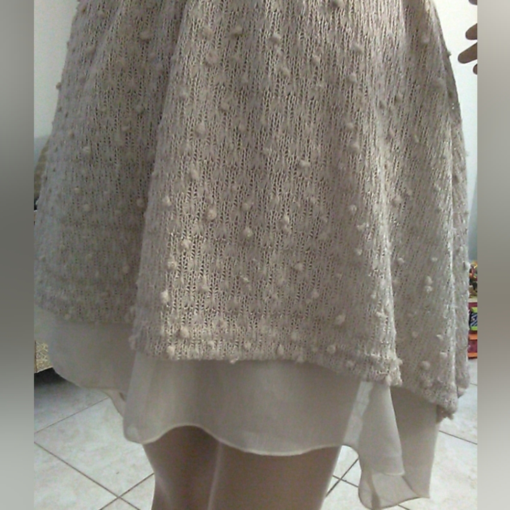 BlBNWT PERCH BEIGE VEST-LIKE BLOUSE BY BLU PEPPER SZ. XL KNIT/ SHEER W/ BELT - Picture 4 of 11